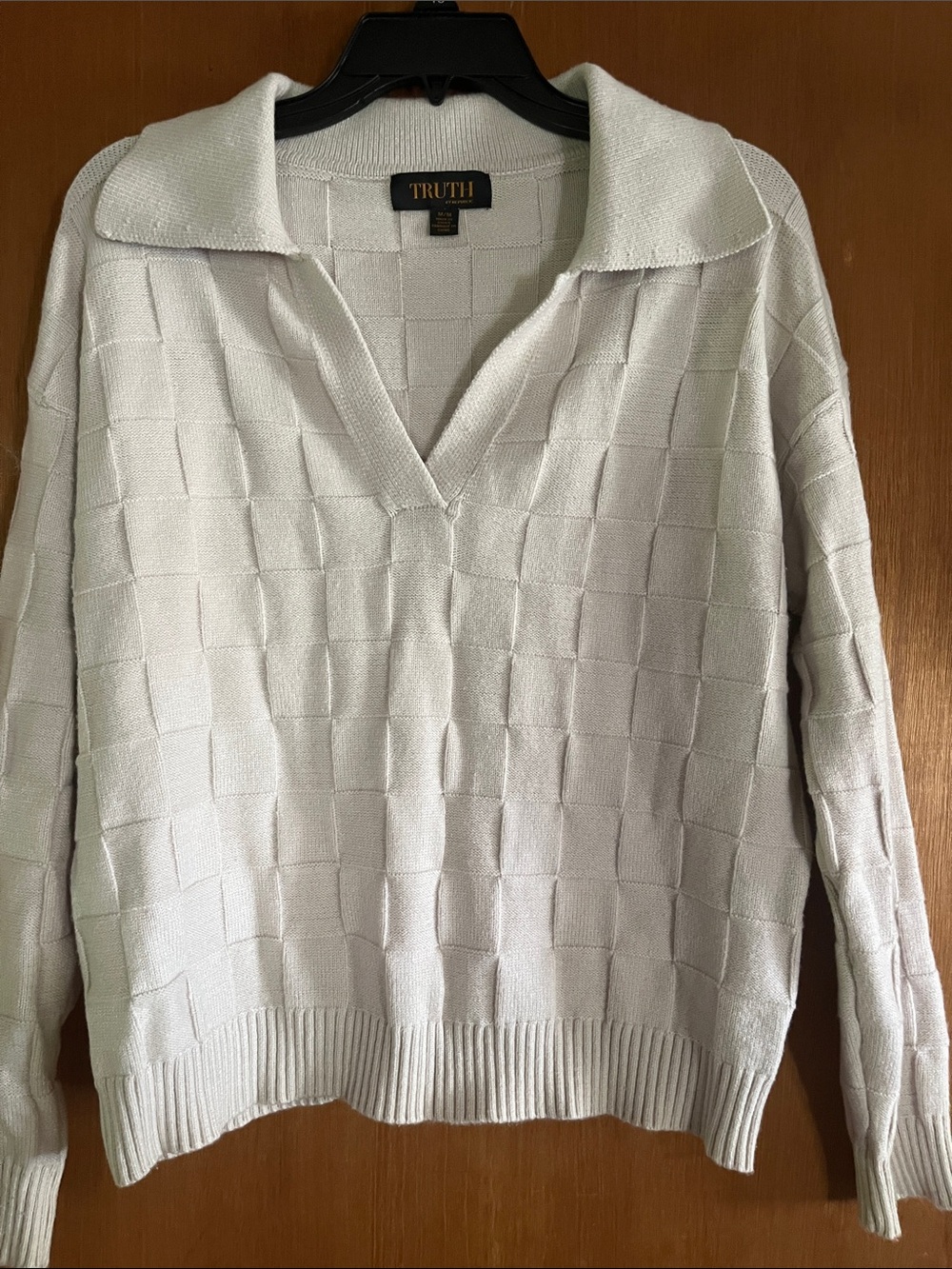 Truth Cream V-Neck Collared Knit Sweater